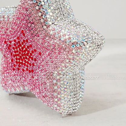 Star Shaped Crystal Evening Bags Women 2024 Boutique Gorgeous Gradient Colour Diamond Mini Clutch Purses Wedding Party