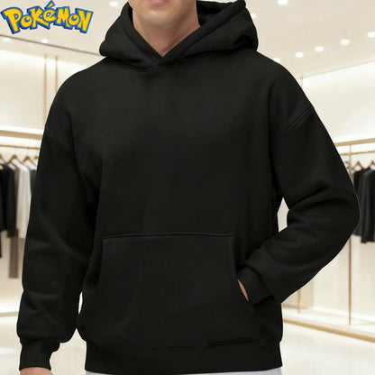 Pokemon Anime Cotton Hoodie Gray Color Character Print with Multi Color Flame Dragon Creature Pattern Casual Streetwear