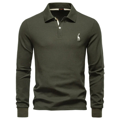 2025 Business Casual Polo Shirt Men Solid Color Long Sleeve Cotton Rich Blend Breathable Polos Male