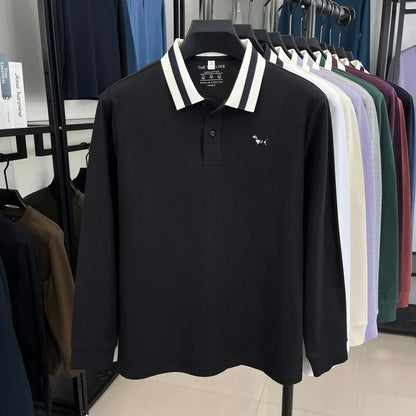Luxury Brand Men's 100% Cotton Print Long Sleeve Polo Shirt Original Autumn Design Simple Trendy Business Lapel T-shirt Menswear