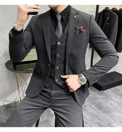 Blazer Vest Pants Men's Navy Blue Suit Set Slim Fit Blazer Vest Pants Formal Outfit for Business Wedding Office Groom Party