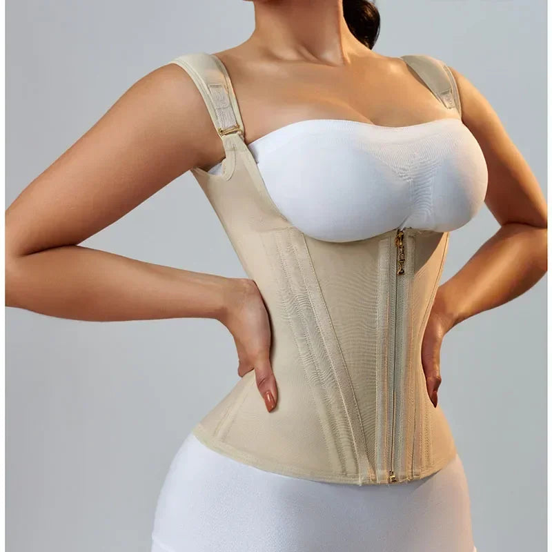 Fajas Body Shaper Shapewear Women Vest Tops Double Compression Waist Trainer Corset Adjustable Zipper and Hook-eyes