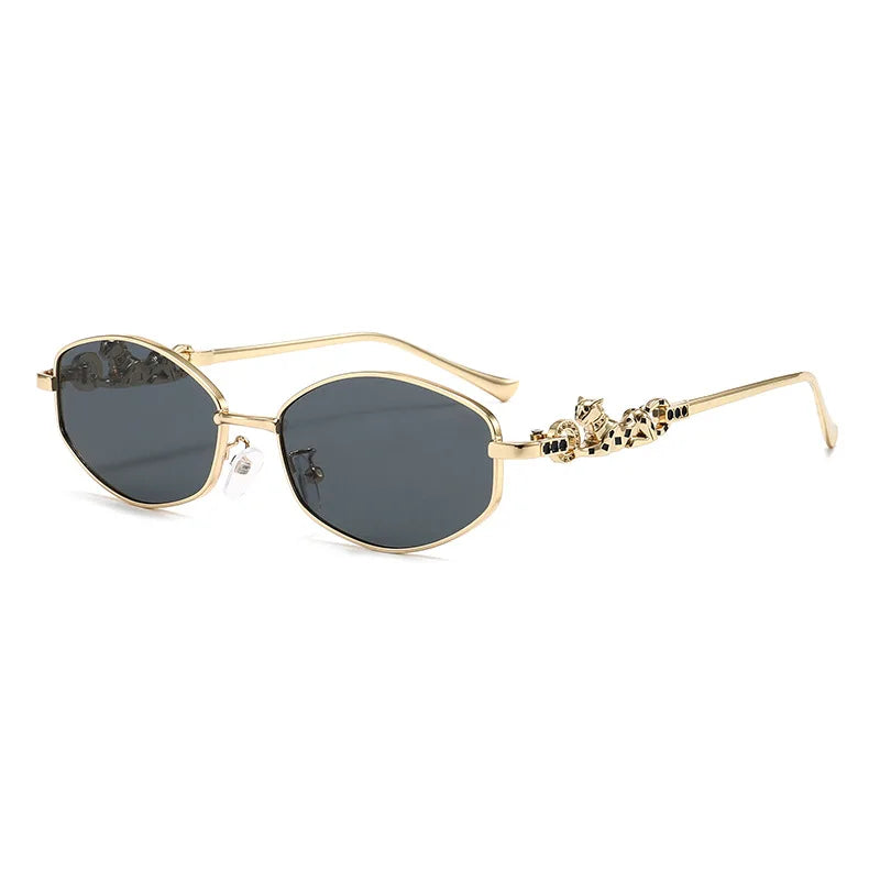Punk Women's Retro Metal Frame Sunglasses Leopard Head Decor UV400 Shades Fashion Gradient Sun Glasses for Street & Vacation