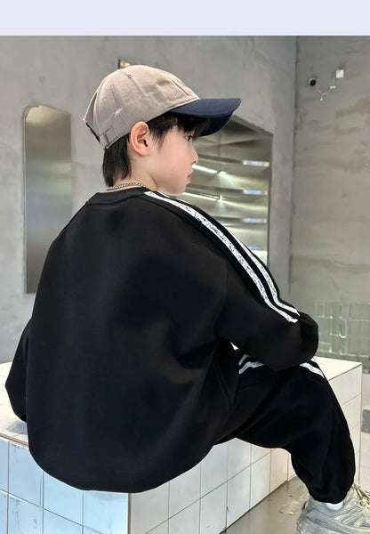 Spring Autumn Boys Striped Sports Sweatshirt+Sweatpant Workout Set School Kids 2PCS Tracksuit Children Outfit Jogger Suit 5-16Yr