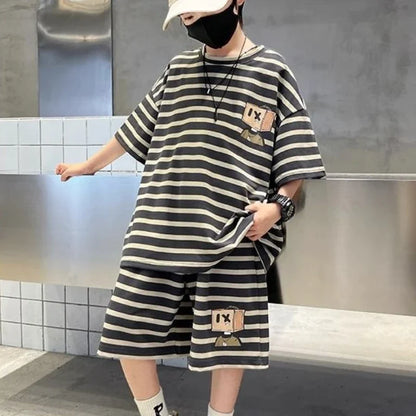 Stripe Sport Two-Piece Set Children Sets Shorts for Boy Children's Clothing From 3 To 4 Boys Outfit Cartoon Fashion Clothes Kids