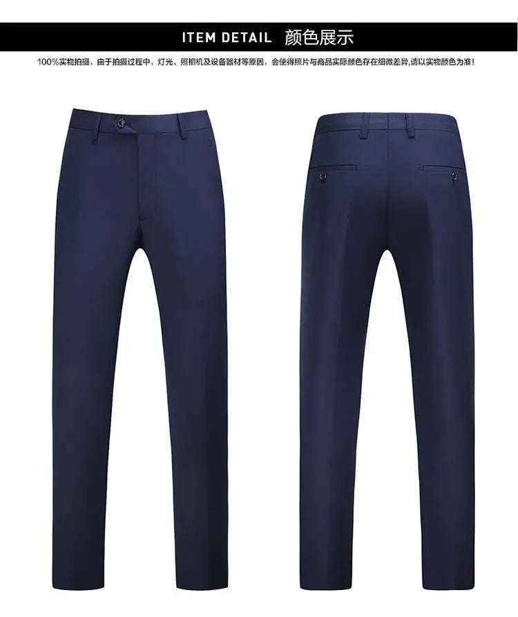 19 Colors High Quality Men's Solid Color Slim Fit Suit Pants Fashion Formal Business Social Groom Wedding High End Trousers