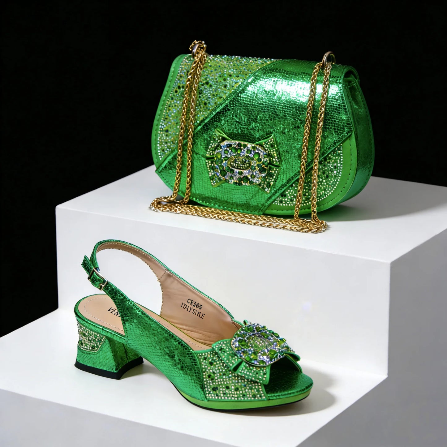 Women's Elegant High Heel Shoe and Bag Set Signature Italian Design with Premium Synthetic Fabrics for Weddings and Elegant