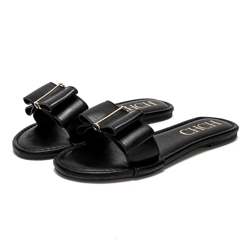 Women's Flat Shoes  New Summer Bow Casual Slippers Black Commuting Woman Shoes