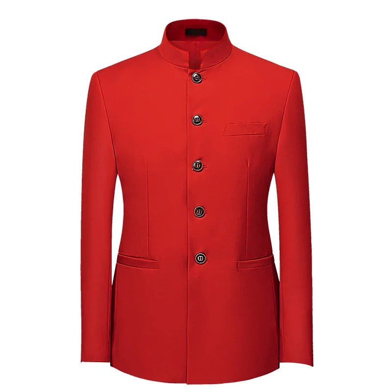 2026 Men's Chinese Style Long Sleeve Suit Jacket Korean Fit Formal Wear Asian Sizes L-7XL in Red White Black Yellow Blue Coat