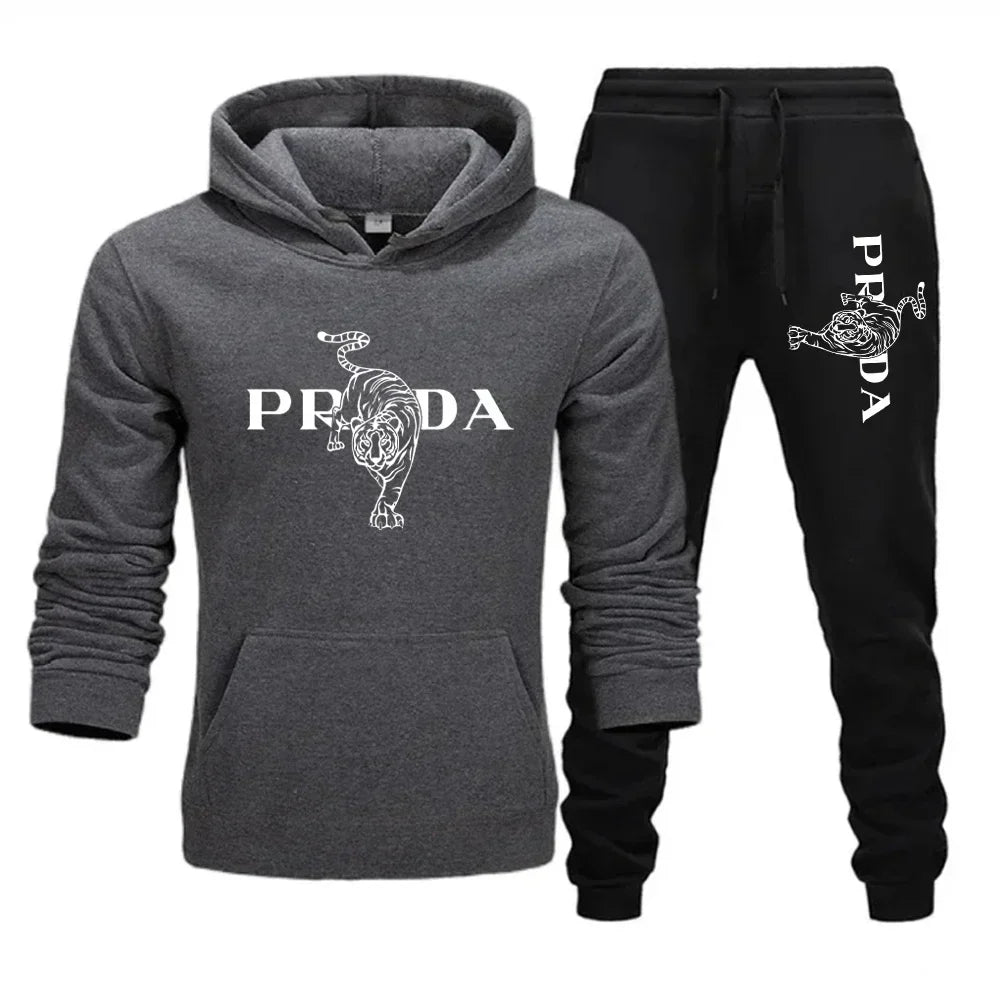 The men's outdoor fitness sweatshirt and pants set for autumn and winter includes a long-sleeved sports shirt and casual pants