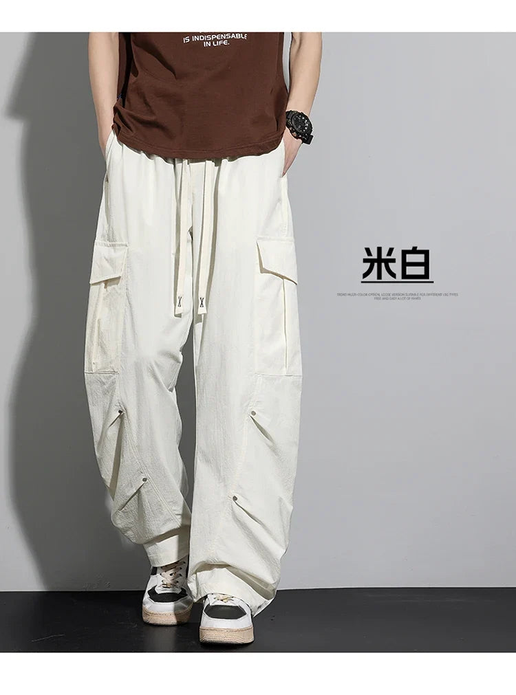Big Size 8XL Men Casual Pants Elastic Waist Cargo Trouser Male Scimitar Banana Curved Plus Large Drawstring Fashion Straight 6XL