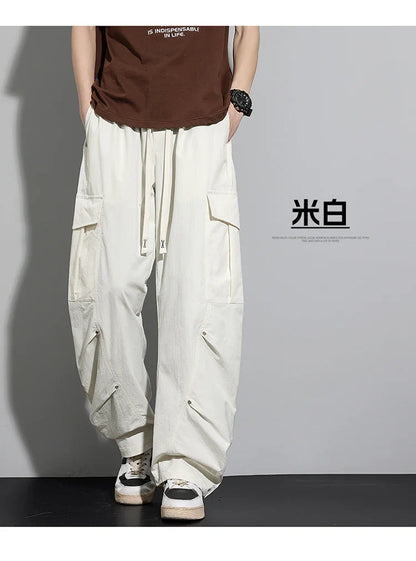 Big Size 8XL Men Casual Pants Elastic Waist Cargo Trouser Male Scimitar Banana Curved Plus Large Drawstring Fashion Straight 6XL