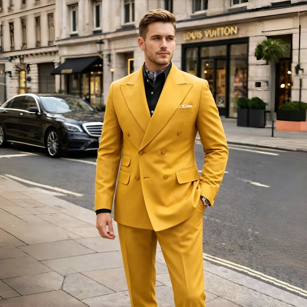 Double Breasted Wedding Tuxedo For Guest Slim Fit Men Suits 2 Pieces Formal Blazer Pants Set For Prom Party Banquet Ceremony
