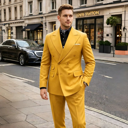 Double Breasted Wedding Tuxedo For Guest Slim Fit Men Suits 2 Pieces Formal Blazer Pants Set For Prom Party Banquet Ceremony