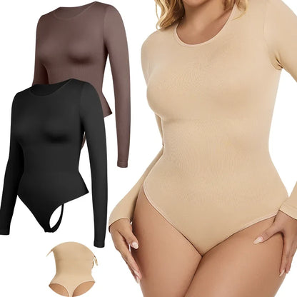 Women Full Body Shaper Long Sleeve Round Neck Shapewear Slimming Breathable Bodysuit Tummy Control Waist Trainer Corset