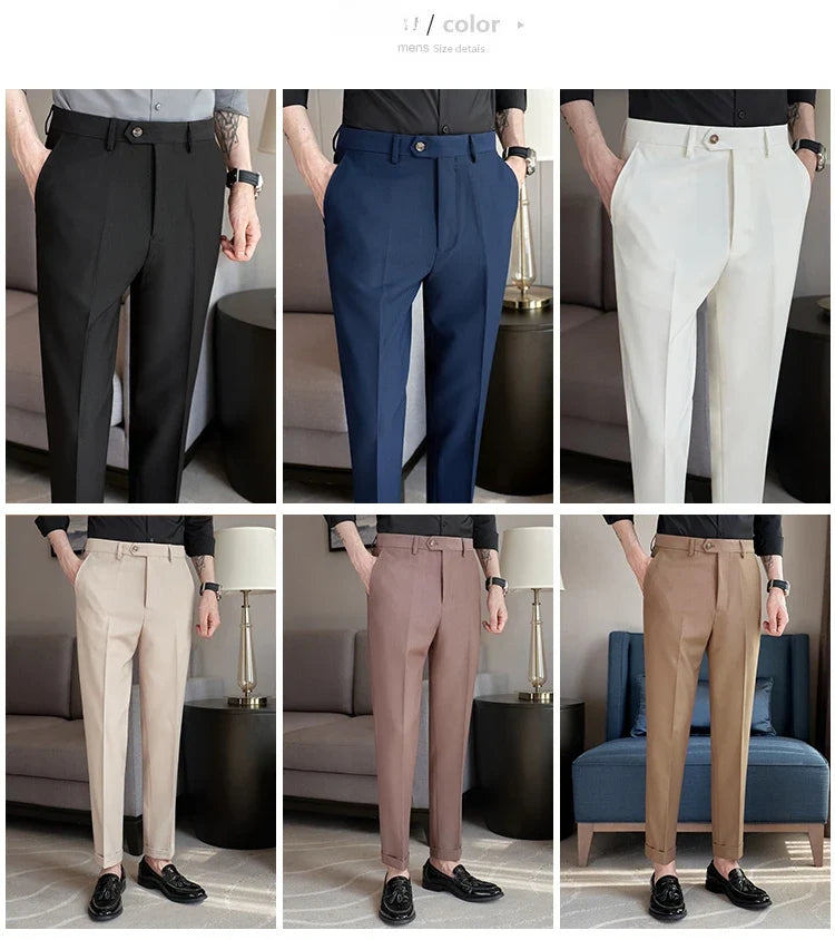 2024 New Men's Slim Fit Tapered Dress Pants Apricot Pearlescent Texture Business Casual Suit Trousers Spring Clothes