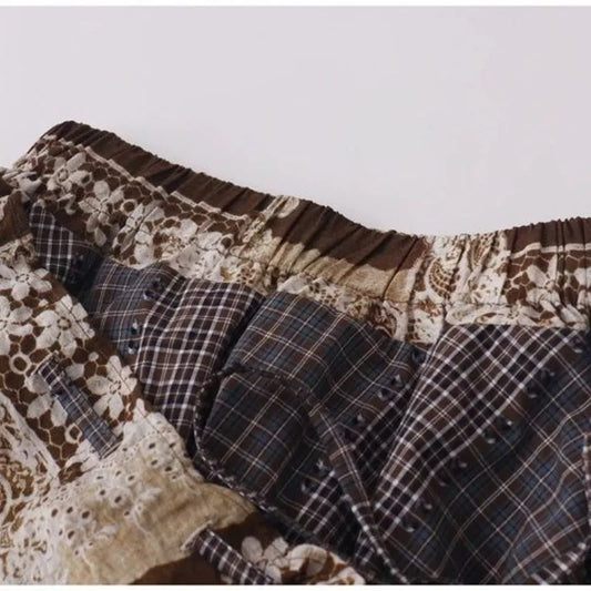 Women Korean Vintage Mini Skirt Summer Japanese Y2k Harajuku Patchwork Irregular A-line Skirt Elegatn Fashion Short Skirt New