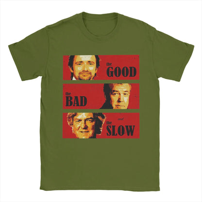 Jeremy Clarkson Hammond May Tribute T-Shirt for Men The Good Bad and Slow Novelty Tee Shirt Short Sleeve T Shirt Gift Idea merch