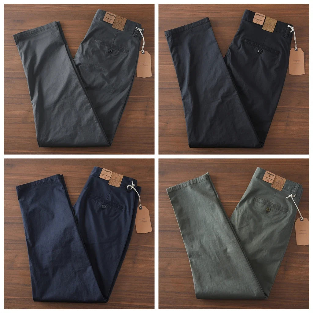 2025 Summer New American Retro Thin Micro Elasticity Casual Pants Men's Simple 97% Cotton Slim CHINO Business Straight Trousers