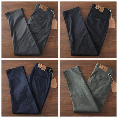 2025 Summer New American Retro Thin Micro Elasticity Casual Pants Men's Simple 97% Cotton Slim CHINO Business Straight Trousers