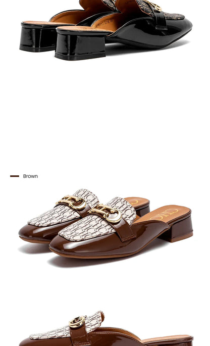 Buckle Mules for Women Round Toe Backless Flat Mules Slides Mules Shoes Ladies Slip-on Loafers students