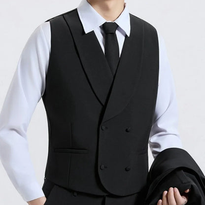 Men Vest Gray With Lapel Double Breasted Solid Waistcoat For Wedding Banquet Office Business Work Casual Daily Men Suit Vest