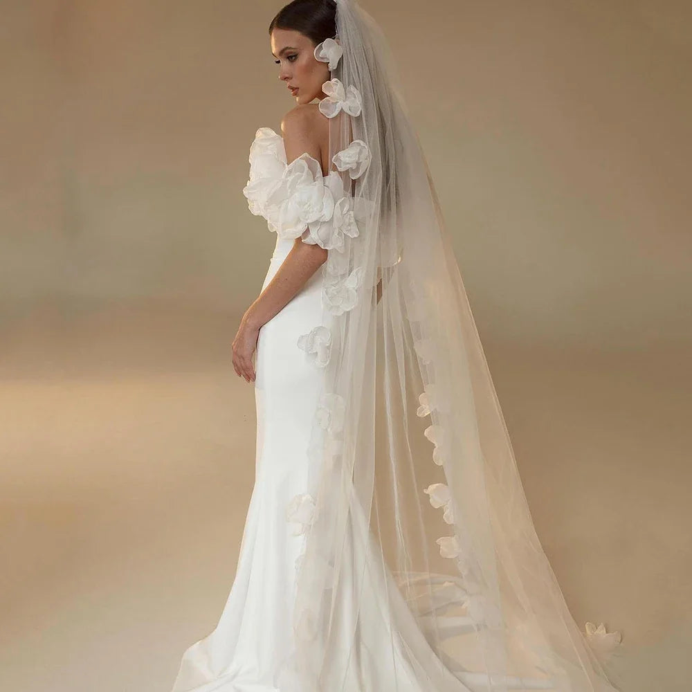 Modern 3D Flower Mermaid Wedding Dress Off the Shoulder Short Sleeve Bride Sexy Open Back with Sweep Train Gowns Customized