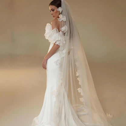 Modern 3D Flower Mermaid Wedding Dress Off the Shoulder Short Sleeve Bride Sexy Open Back with Sweep Train Gowns Customized