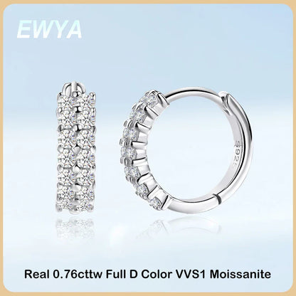 New In D Color 2-Row 0.76cttw Full Moissanite Hoop Earrings for Women Fine Jewelry S925 Silver Diamond Earring Ear Buckle