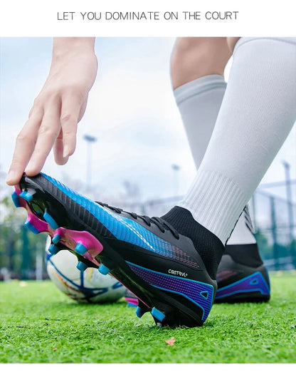 Men Professional Soccer Shoes Outdoor High-Top Sports Football Boots Long Spikes Artificial Grass Training Non Slip Sneakers