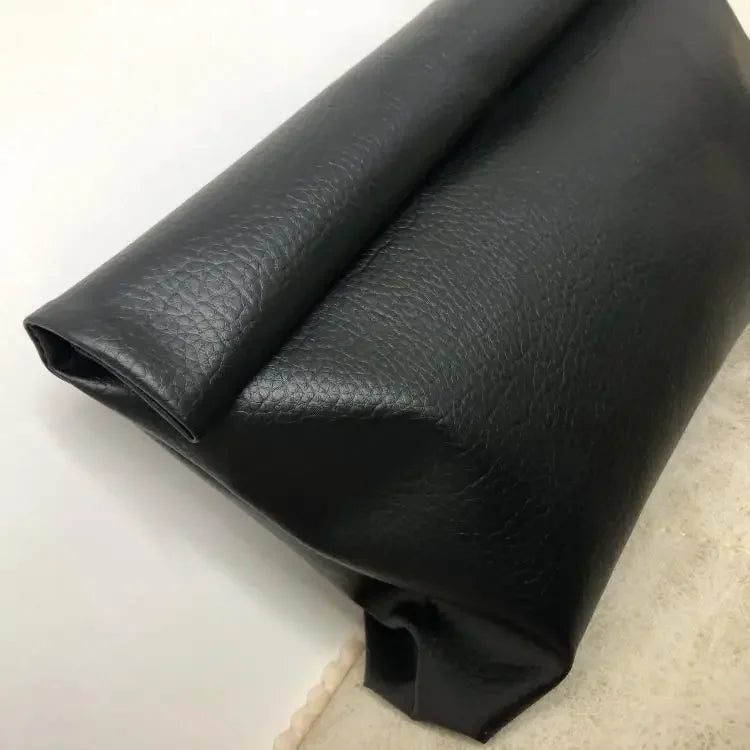Simple Black Dull Handbag Rolled Edges Large Capacity Soft Texture Women's Casual Clutch Bag Vintage Artistic Style