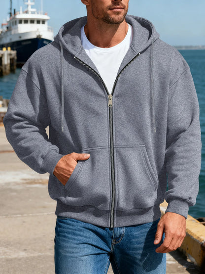 Men's Comfortable Fleece Hooded Sweatshirt Zipper Jacket Sports  Shirt Long Sleeved Sweatshirt Autumn and Winter Hooded Coat