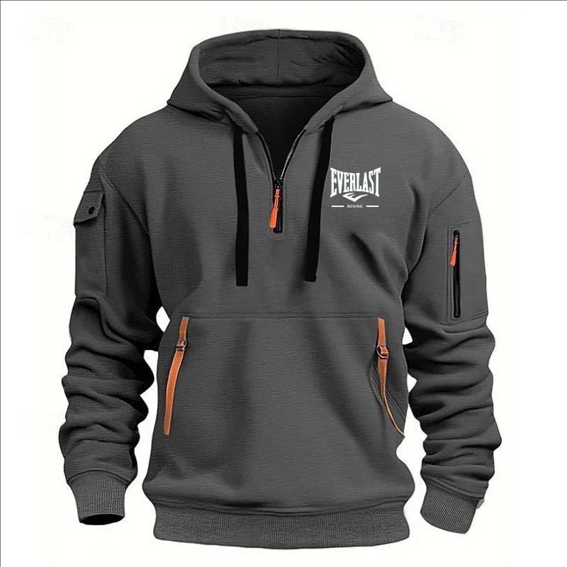 Fashion autumn and winter men's brand clothing multi-zipper design printed hoodie casual sweatshirt loose hooded jumper