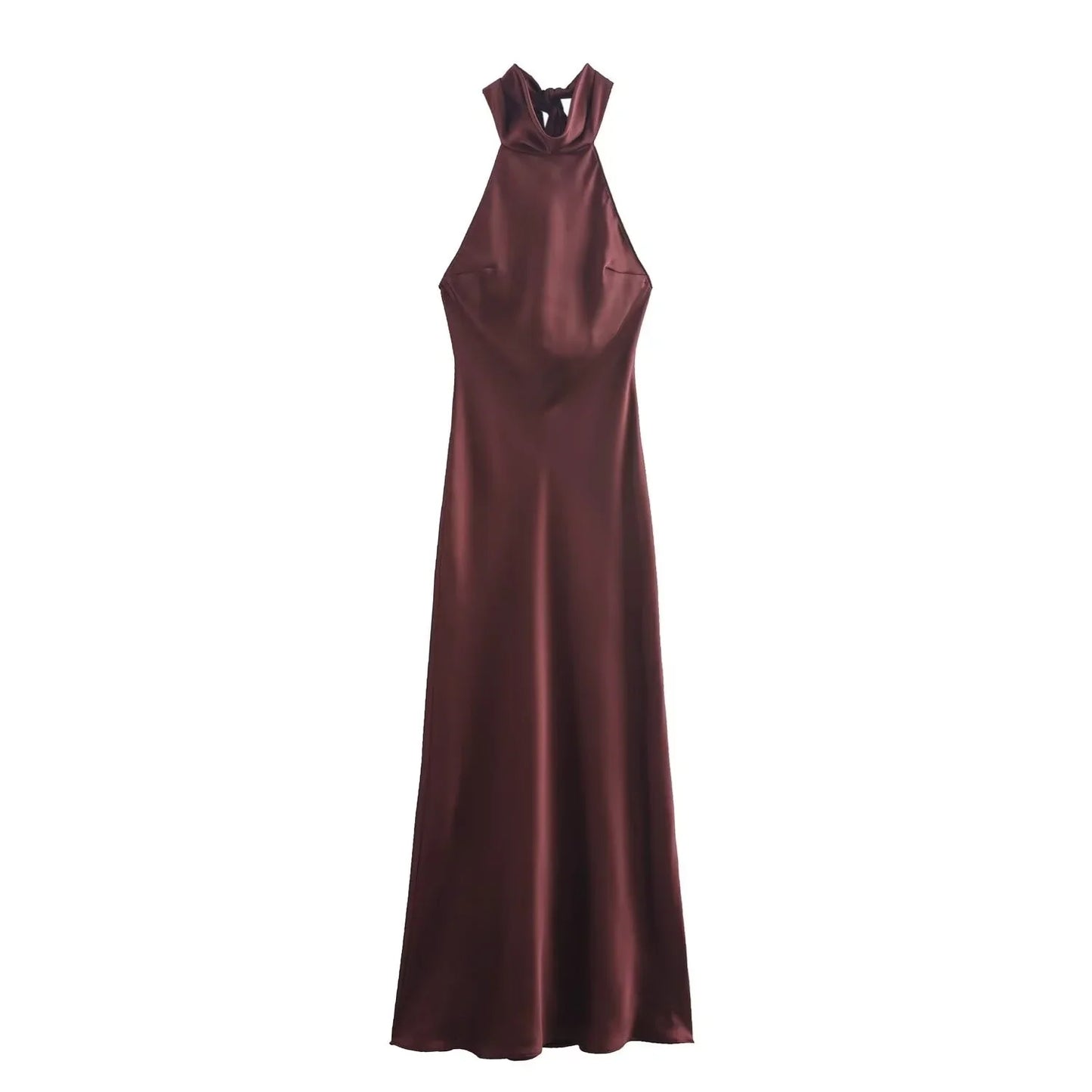 Dress for Women Fashion 2024 Autumn New Bow Sexy Backless French Elegant Halter Neck Satin Texture Midi Dresses
