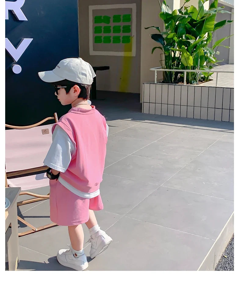 Summer Baby and Boys Cotton Contrast Patchwork t-Shirt Tops+Shorts Pant Sets School Kids Tracksuit Child 2PCS Outfit 1-10 Years