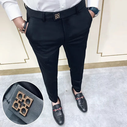 2026 Spring Summer Men's Casual Pants Formal Business Men Solid Color Slim Fit Office Social Trousers Wedding Party Suit Pants