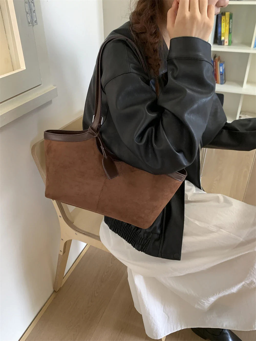 2026 Autumn Retro Suede Shoulder Bags for Women Faux Patchwork PU Underarm Armpit Bag Work Travel Casual Street Designer Handbag
