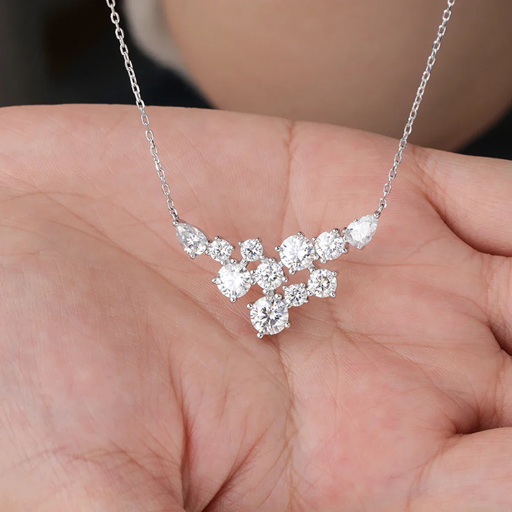 4.8cttw Full Moissanite Pendant Necklace for Women S925 Silver Round & Pear Cut Lab Diamond Necklace Party Wedding Jewelry Gift