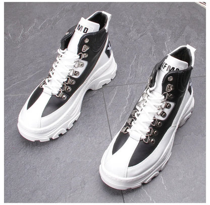 White High Top Board Boots for Men Thick Soled Men Boots with Elevated Height Inside Outdoor Casual Versatile High-top Shoes