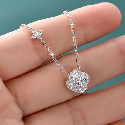 Delicate Lucky Four-leaf Clover Pendant Necklace For Women Certified 3mm Moissanite Necklace Wedding Party Jewelry Gift