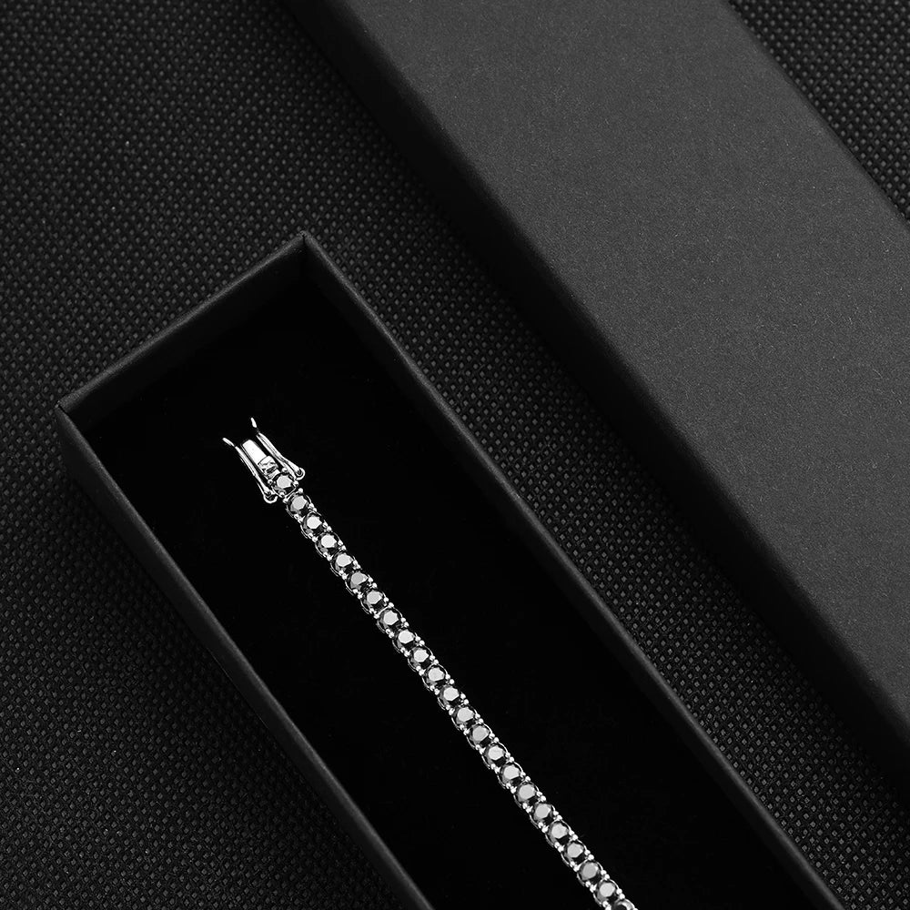 GRA Certified 3/4/5mm Full Black Moissanite Tennis Bracelet for Women Men 925 Silver Plated 18K Rose Gold Link Bracelets