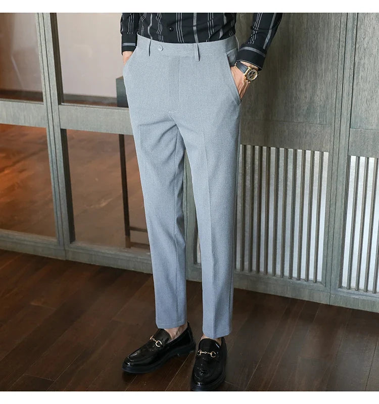 Plus size 40 38 Men Business Solid Suit Pant 2026 Spring Formal Slim Fit Wedding Trouser Mens Brand Fashion Casual Dress Pants
