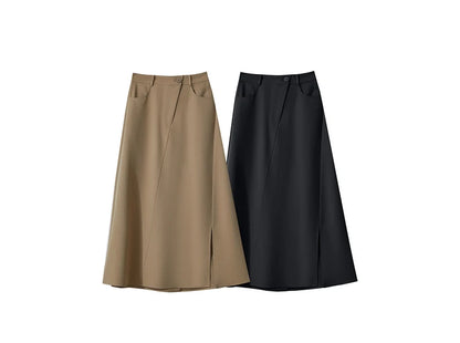 Minimalist Autumn New Commuter Asymmetrical Oblique Placket Split Skirt Non Ironing Anti Wrinkle A Shape Skirt 12551003
