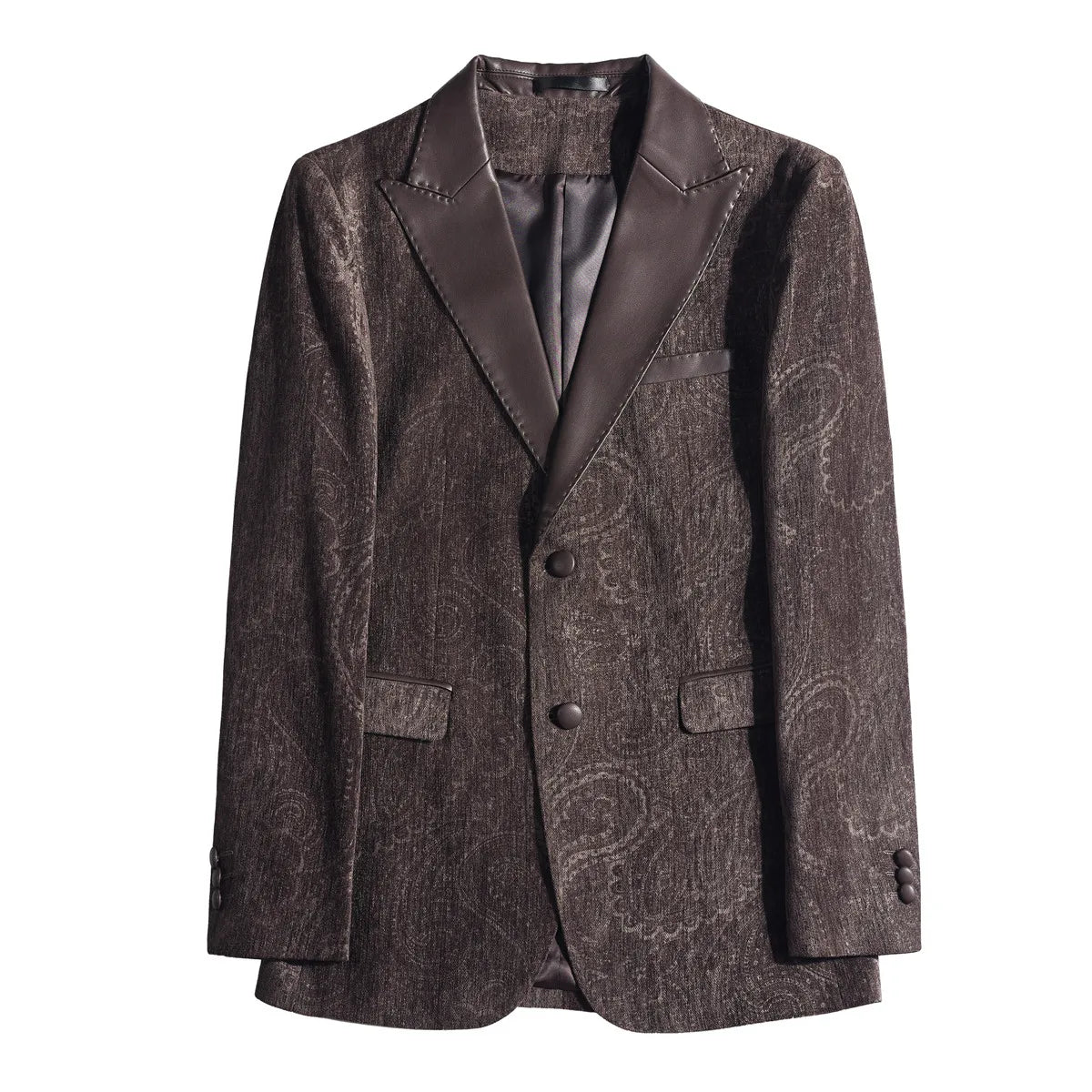 2025 Fashion Leather Neck Spliced Suit Jacket Luxury Men's Business Slim Fit Social Formal Blazers Coats Wedding Groom Tuxedos