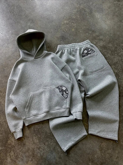 2026 Trendy High Street Retro Casual Streetwear Men's Sports Suit Y2K Harajuku Embroidered Hoodie men Hip-hop Loose Sweatpants