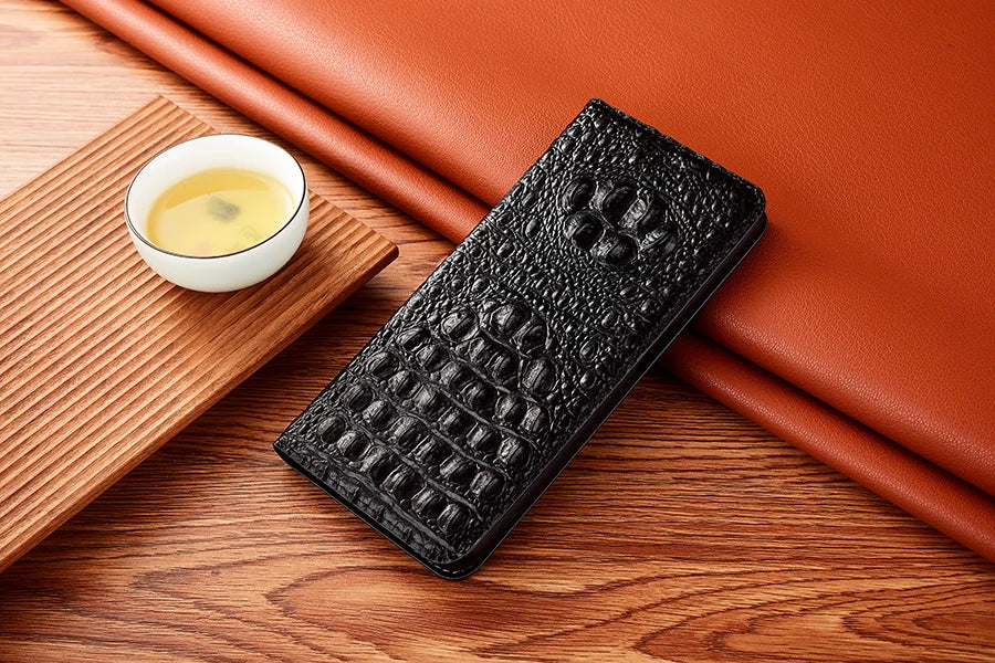 Crocodile Genuine Leather Magnetic Flip Case For iPhone 16 16e 15 14 11 12 13 Pro X XS Max Plus Mini SE 2025 All-inclusive Cover