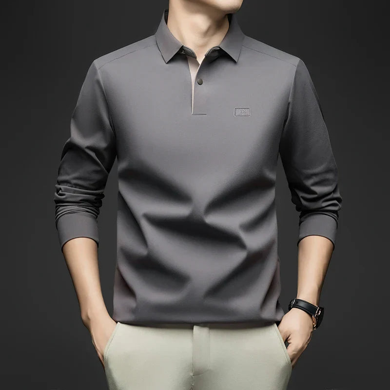 2025 Long Sleeved Polo Shirt for Spring and Autumn Men's Clothing with A Base Collar Casual and Fashionable Long Sleeved T-shirt