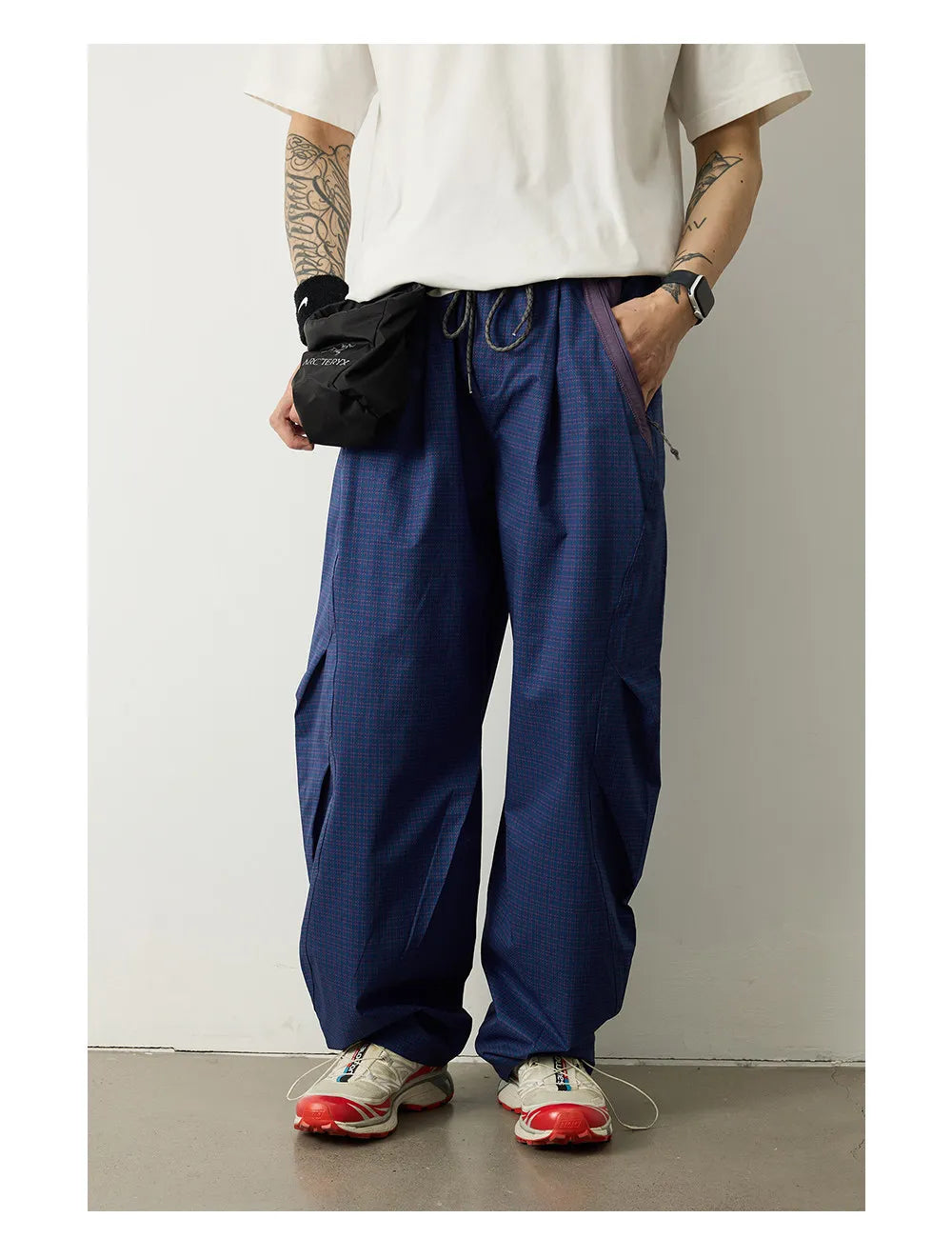 Unisex Lightweight Parachute Pants Spring Summer Outdoor Hiking Plaid Patchwork Color Block Loose Fit Casual Streetwear Trendy