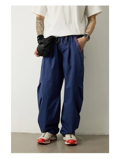 Unisex Lightweight Parachute Pants Spring Summer Outdoor Hiking Plaid Patchwork Color Block Loose Fit Casual Streetwear Trendy