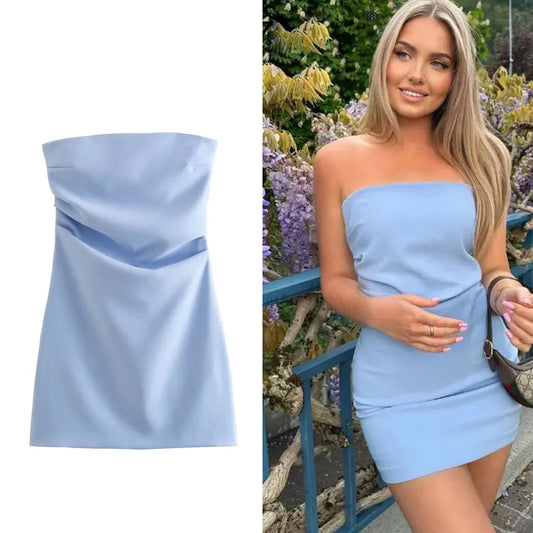 Dress Women Off Shoulder Corset Short Dresses Ruched Backless Blue Black White Dress Woman Sexy Bodycon Party Dresses